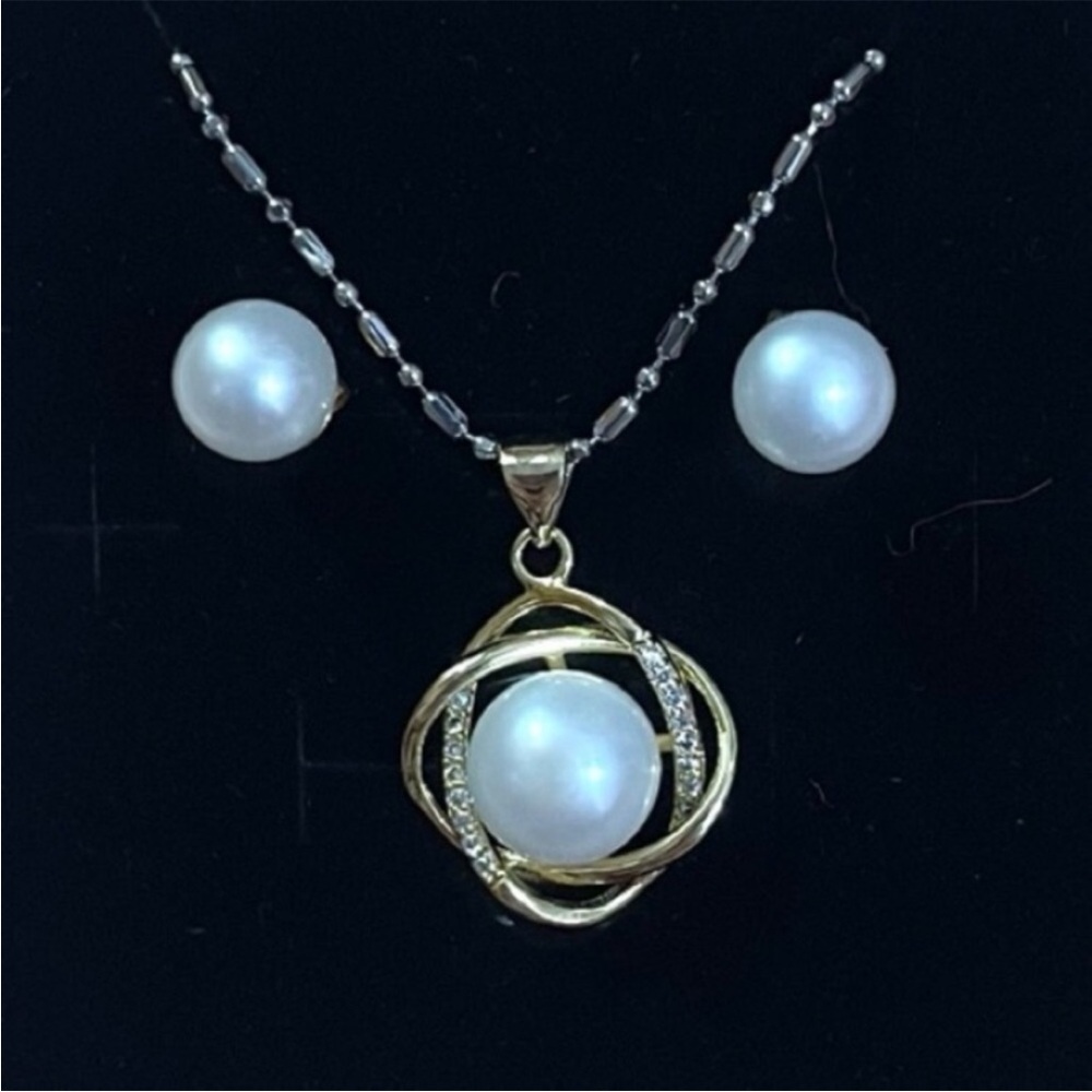 14K Golden South Sea Pearl Stud Earrings 9-10 mm 18K Gold Filled Necklace Set